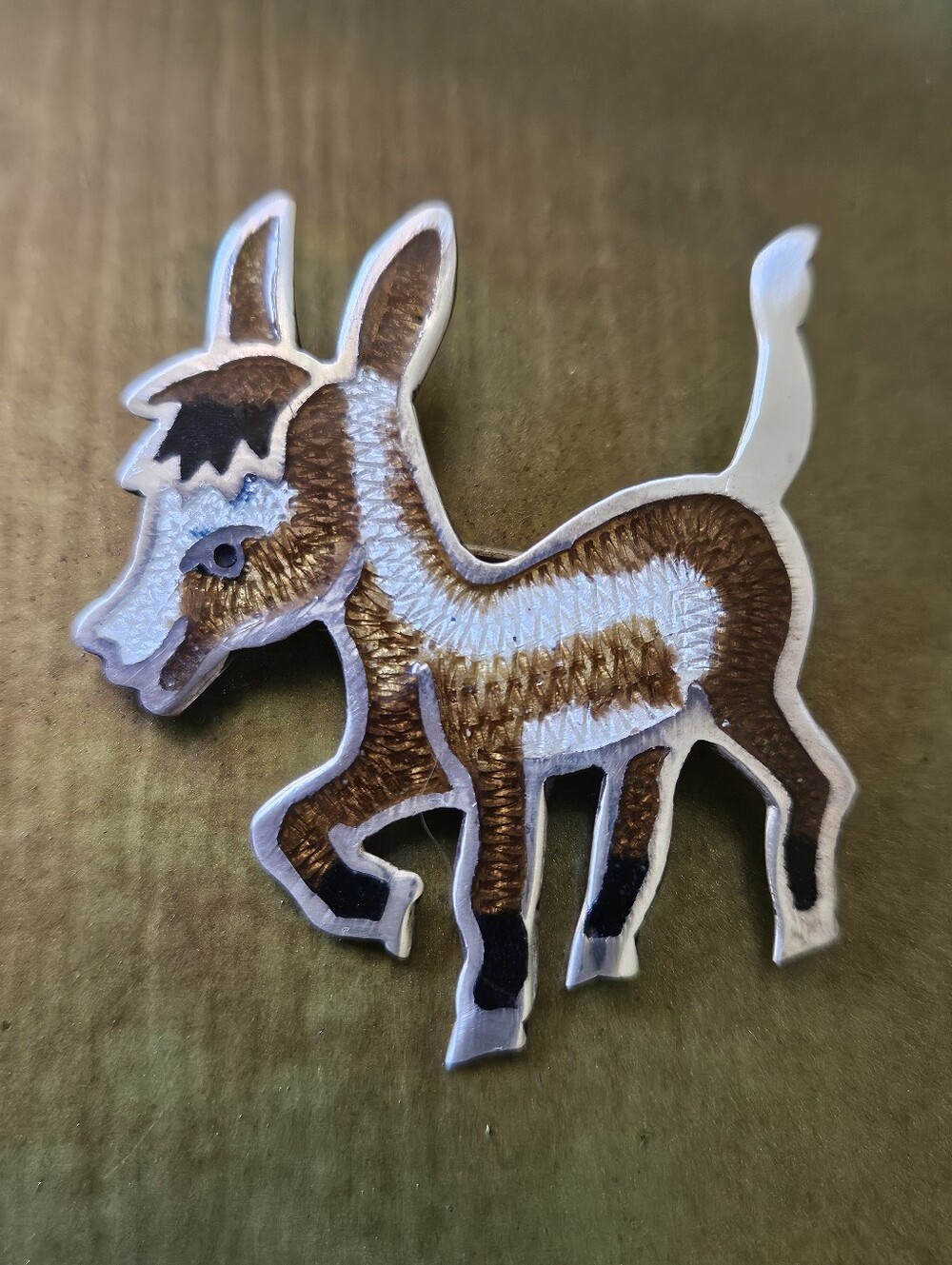 Rare! Taxco Sterling Silver Enamel Donkey Brooch